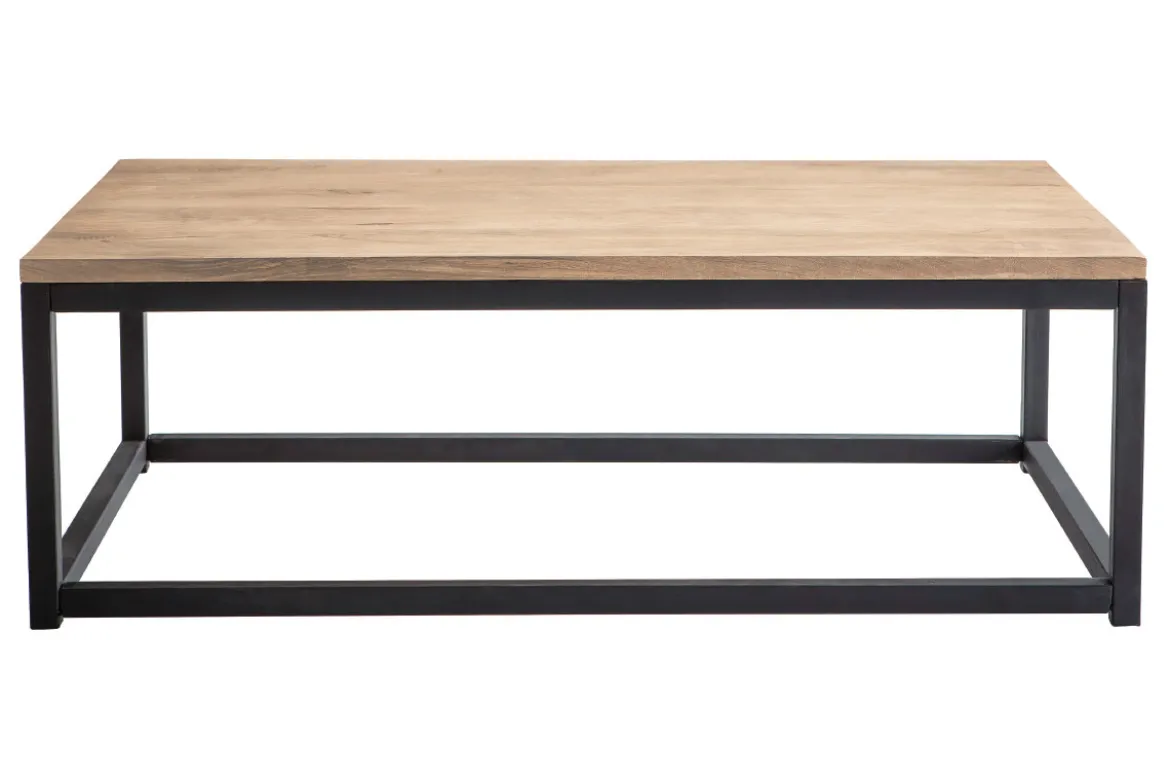 Table basse rectangulaire bois clair manguier massif et métal noir L120 cm FACTORY