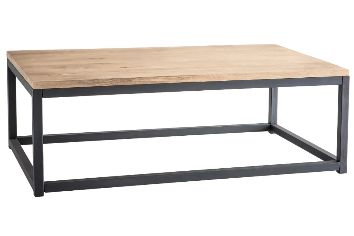 Table basse rectangulaire bois clair manguier massif et métal noir L120 cm FACTORY