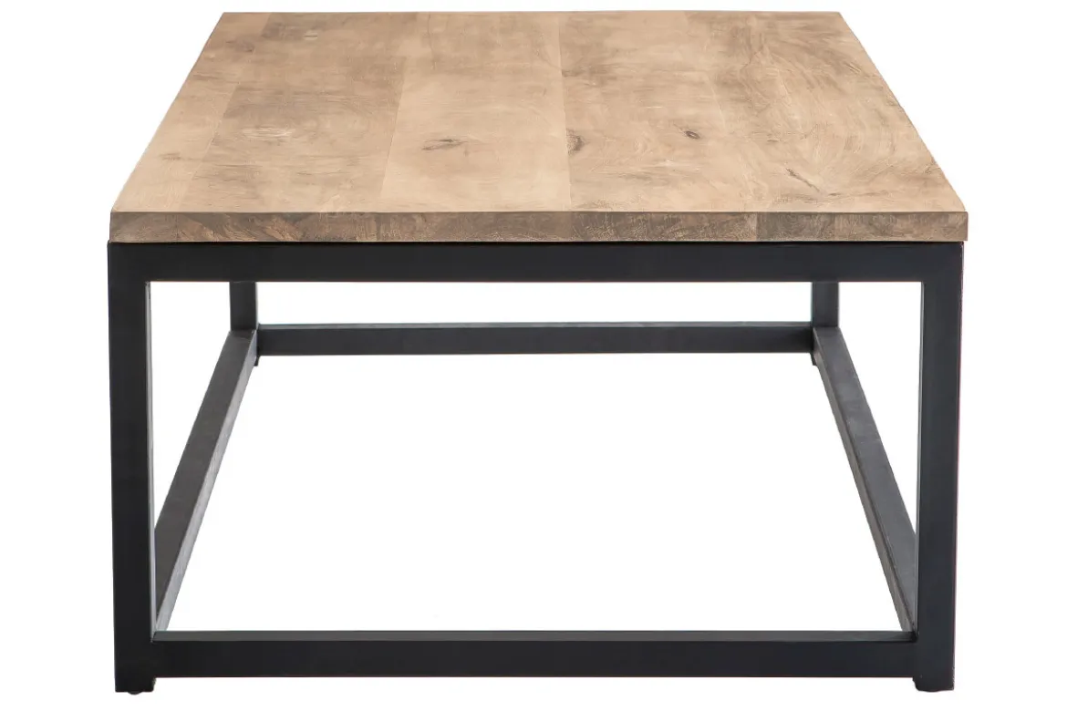 Table basse rectangulaire bois clair manguier massif et métal noir L120 cm FACTORY