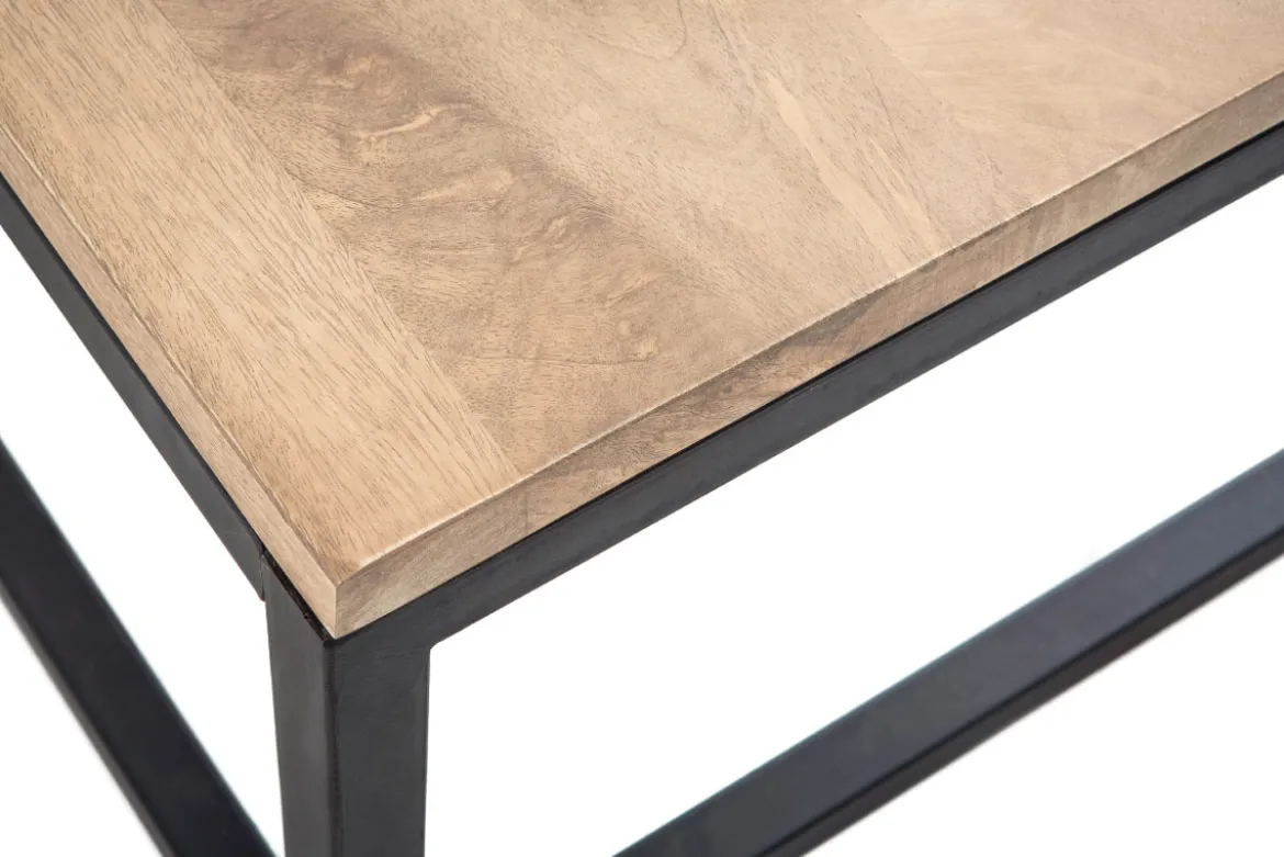 Table basse rectangulaire bois clair manguier massif et métal noir L120 cm FACTORY