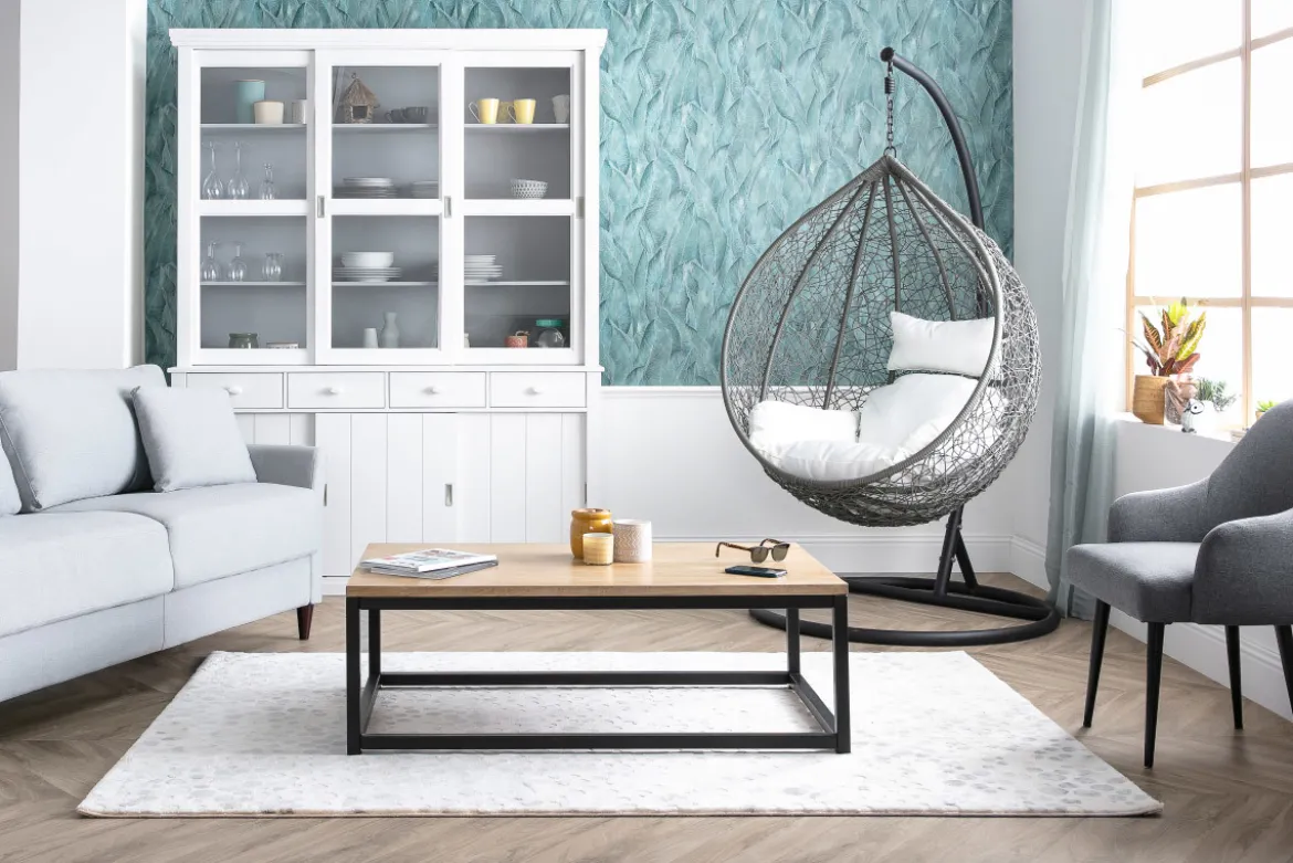 Table basse rectangulaire bois clair manguier massif et métal noir L120 cm FACTORY