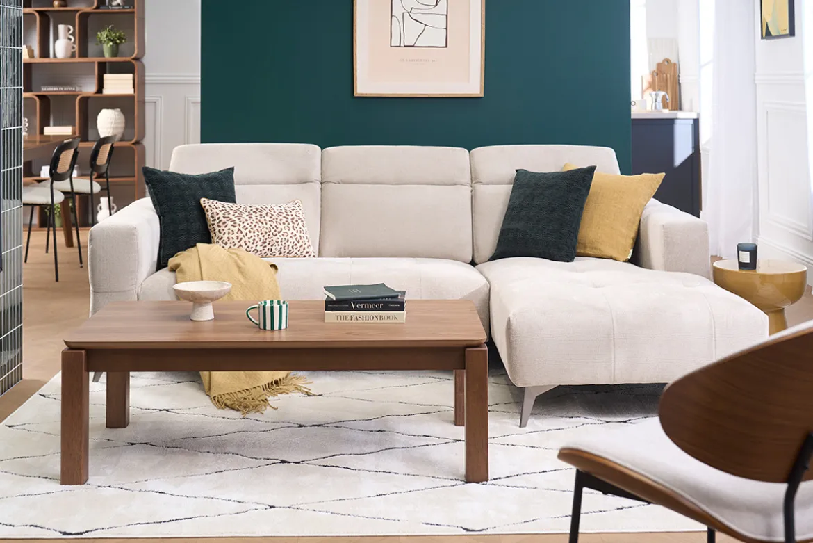 Table basse rectangulaire en bois foncé noyer L120 cm RAYA