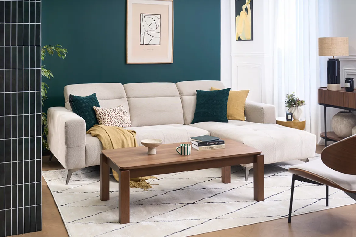 Table basse rectangulaire en bois foncé noyer L120 cm RAYA