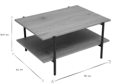 Table basse rectangulaire finition bois clair chêne et métal noir L80 cm PIPPA