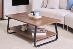 Table basse rectangulaire finition bois noyer et métal L120 cm MICHA