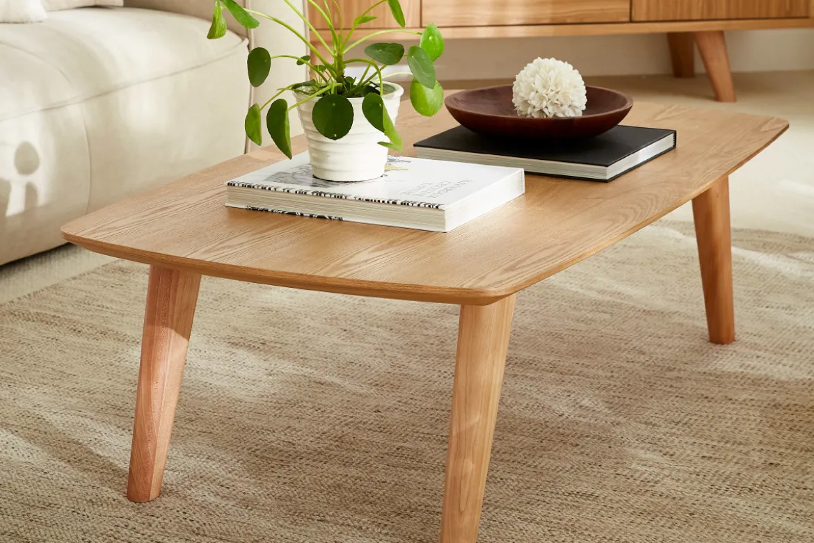 Table basse rectangulaire scandinave bois clair L120cm FIFTIES