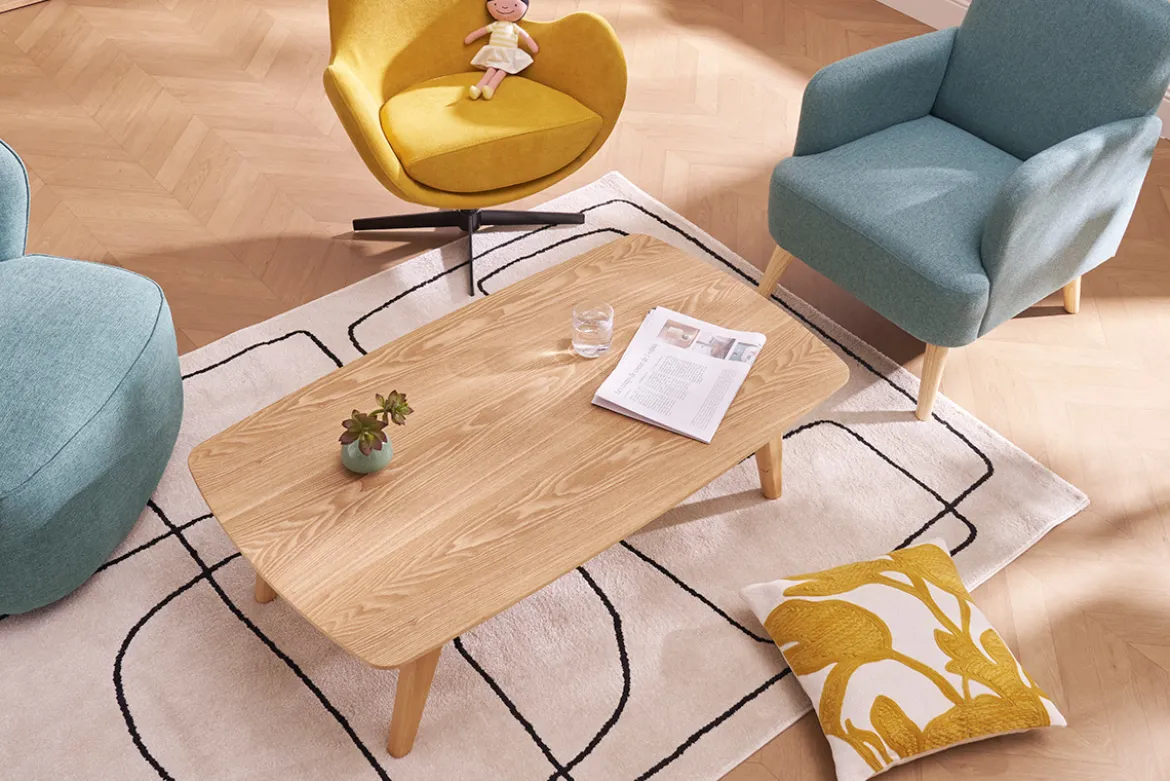 Table basse rectangulaire scandinave bois clair L120cm FIFTIES