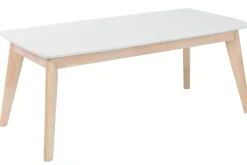 Table basse rectangulaire scandinave blanc et bois clair massif L105 cm LEENA