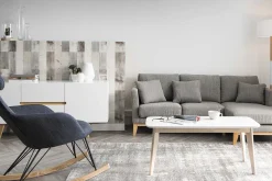 Table basse rectangulaire scandinave blanc et bois clair massif L105 cm LEENA