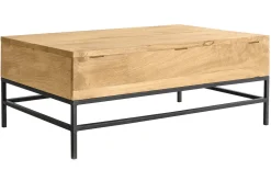 Table basse relevable industrielle bois manguier massif et métal noir L110 cm YPSTER