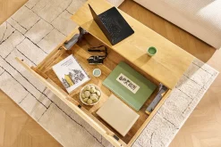 Table basse relevable industrielle bois manguier massif et métal noir L110 cm YPSTER