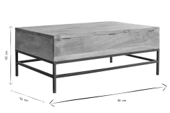 Table basse relevable industrielle bois manguier massif et métal noir L110 cm YPSTER