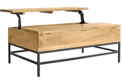 Table basse relevable industrielle bois manguier massif et métal noir L110 cm YPSTER