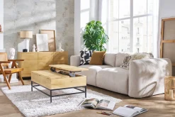 Table basse relevable industrielle bois manguier massif et métal noir L110 cm YPSTER