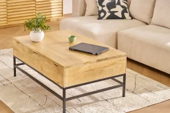 Table basse relevable industrielle bois manguier massif et métal noir L110 cm YPSTER
