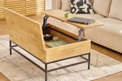 Table basse relevable industrielle bois manguier massif et métal noir L110 cm YPSTER