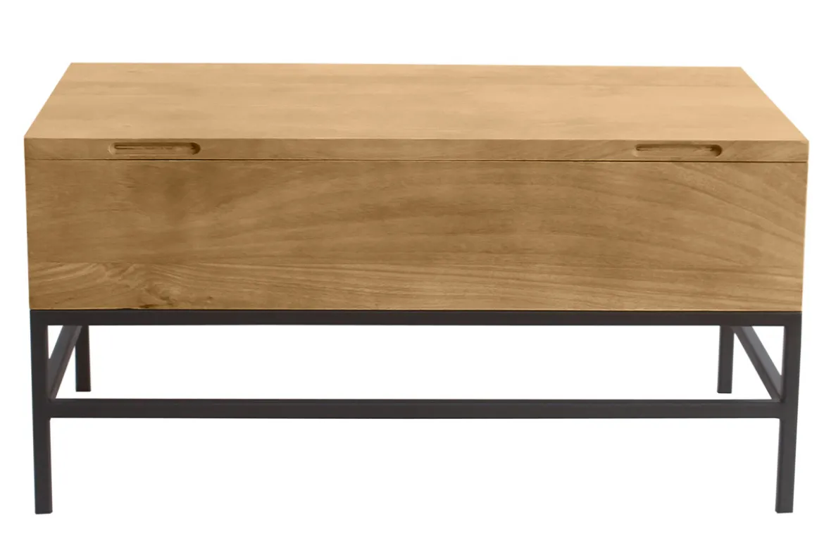 Table basse relevable industrielle bois manguier massif et métal noir L90 cm YPSTER