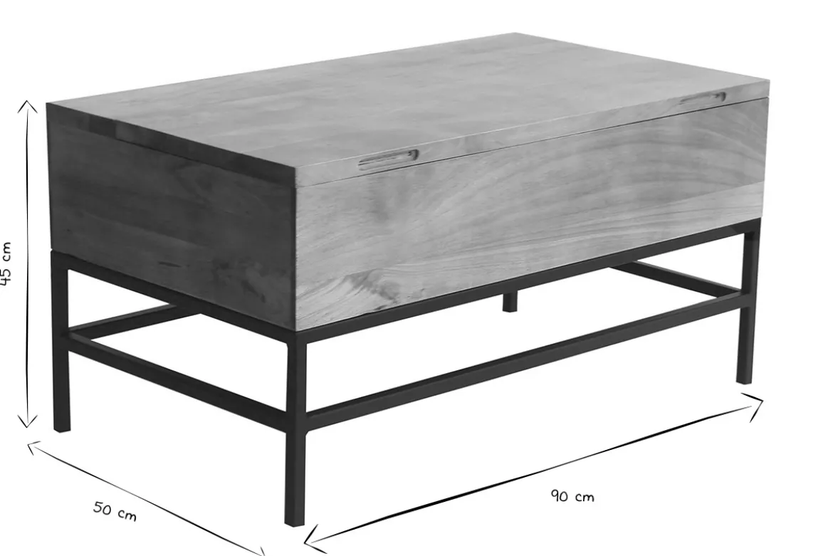 Table basse relevable industrielle bois manguier massif et métal noir L90 cm YPSTER