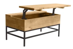Table basse relevable industrielle bois manguier massif et métal noir L90 cm YPSTER