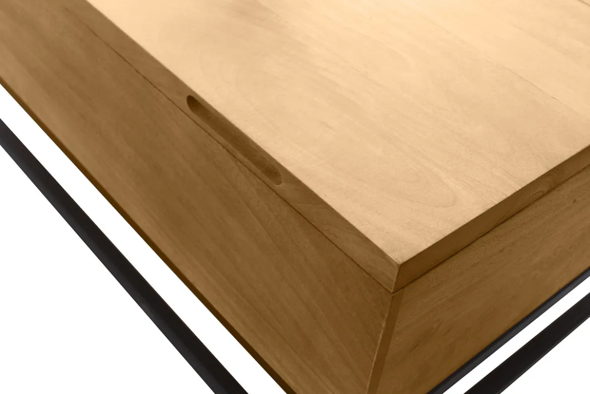 Table basse relevable industrielle bois manguier massif et métal noir L90 cm YPSTER