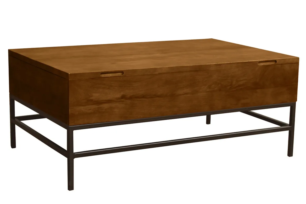 Table basse relevable industrielle bois manguier massif teinté et métal noir L110 cm YPSTER