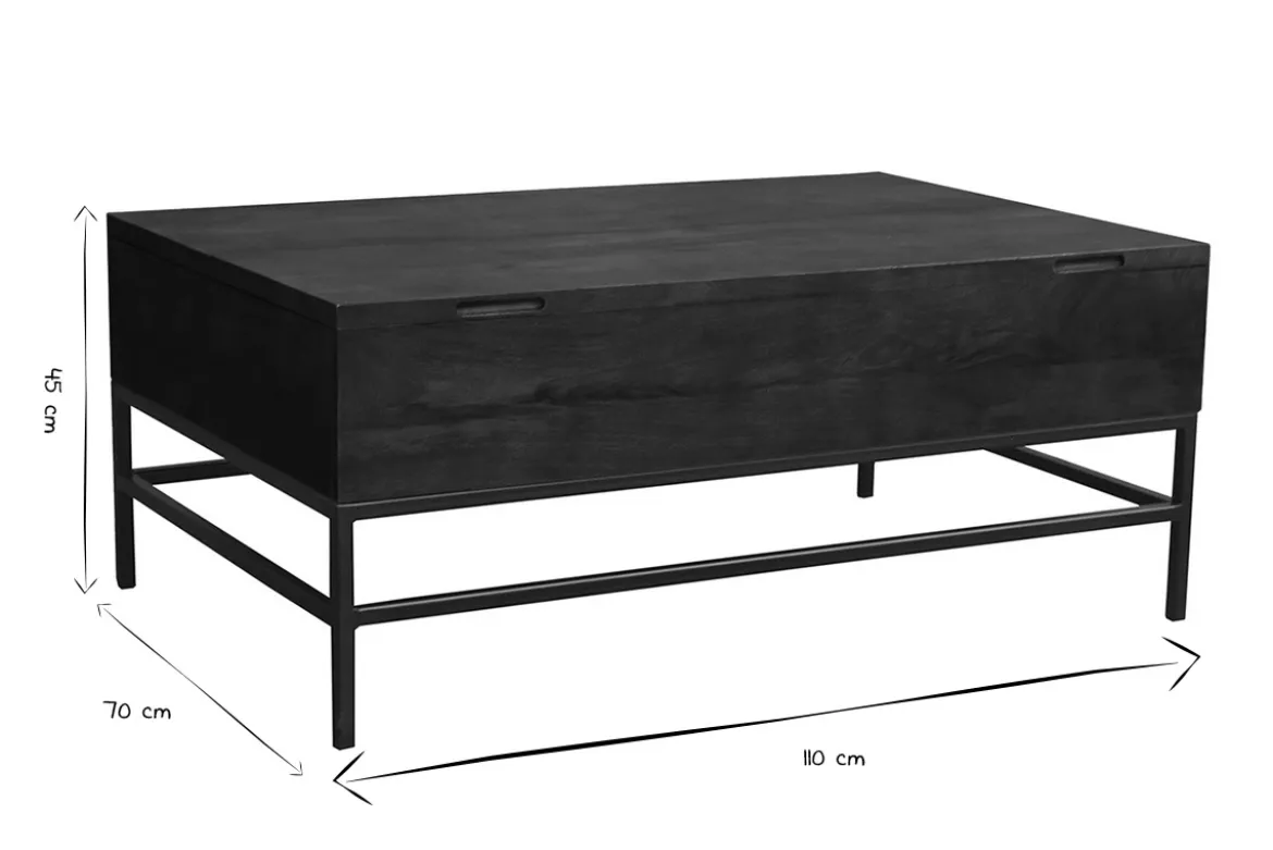 Table basse relevable industrielle bois manguier massif teinté et métal noir L110 cm YPSTER