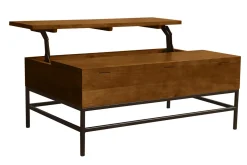 Table basse relevable industrielle bois manguier massif teinté et métal noir L110 cm YPSTER