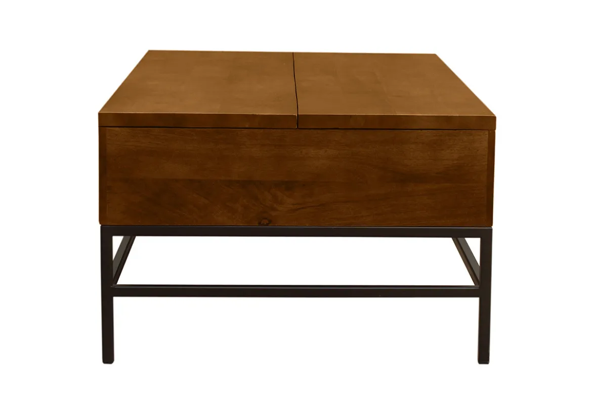Table basse relevable industrielle bois manguier massif teinté et métal noir L110 cm YPSTER