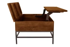 Table basse relevable industrielle bois manguier massif teinté et métal noir L110 cm YPSTER