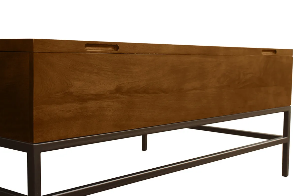 Table basse relevable industrielle bois manguier massif teinté et métal noir L110 cm YPSTER