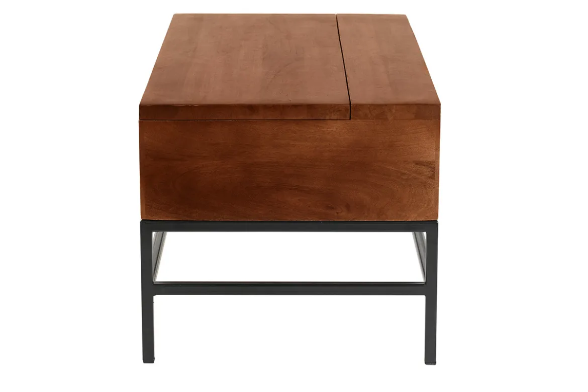 Table basse relevable industrielle bois manguier massif teinté et métal noir L90 cm YPSTER