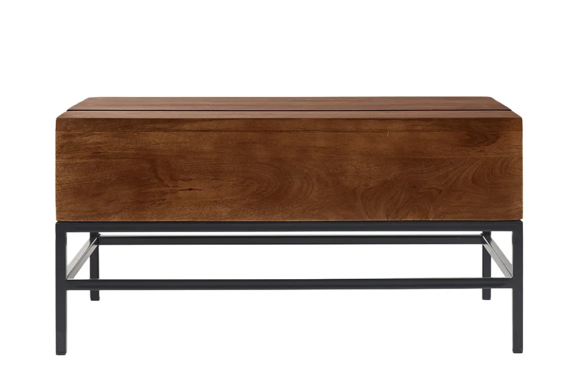 Table basse relevable industrielle bois manguier massif teinté et métal noir L90 cm YPSTER