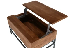 Table basse relevable industrielle bois manguier massif teinté et métal noir L90 cm YPSTER