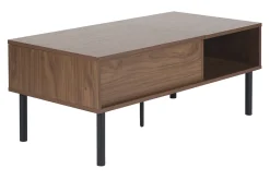 Table basse relevable rectangulaire bois foncé finition noyer et métal noir L100 cm KANE