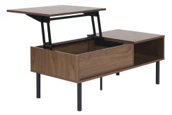Table basse relevable rectangulaire bois foncé finition noyer et métal noir L100 cm KANE