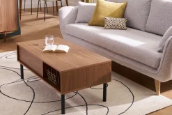 Table basse relevable rectangulaire bois foncé finition noyer et métal noir L100 cm KANE
