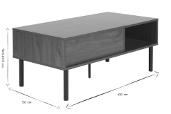 Table basse relevable rectangulaire bois foncé finition noyer et métal noir L100 cm KANE