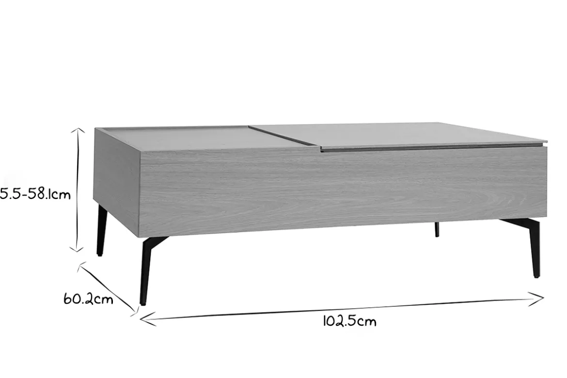 Table basse relevable rectangulaire bois clair finition chêne et métal noir L103 cm SEDA