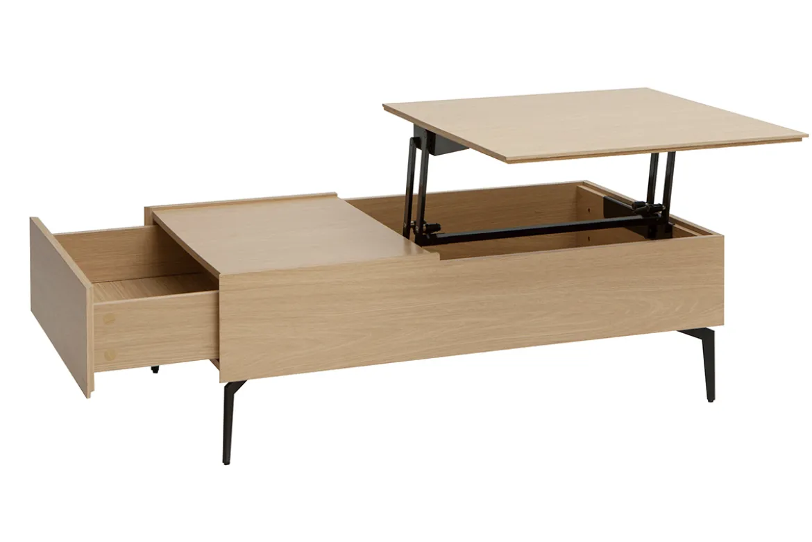 Table basse relevable rectangulaire bois clair finition chêne et métal noir L103 cm SEDA
