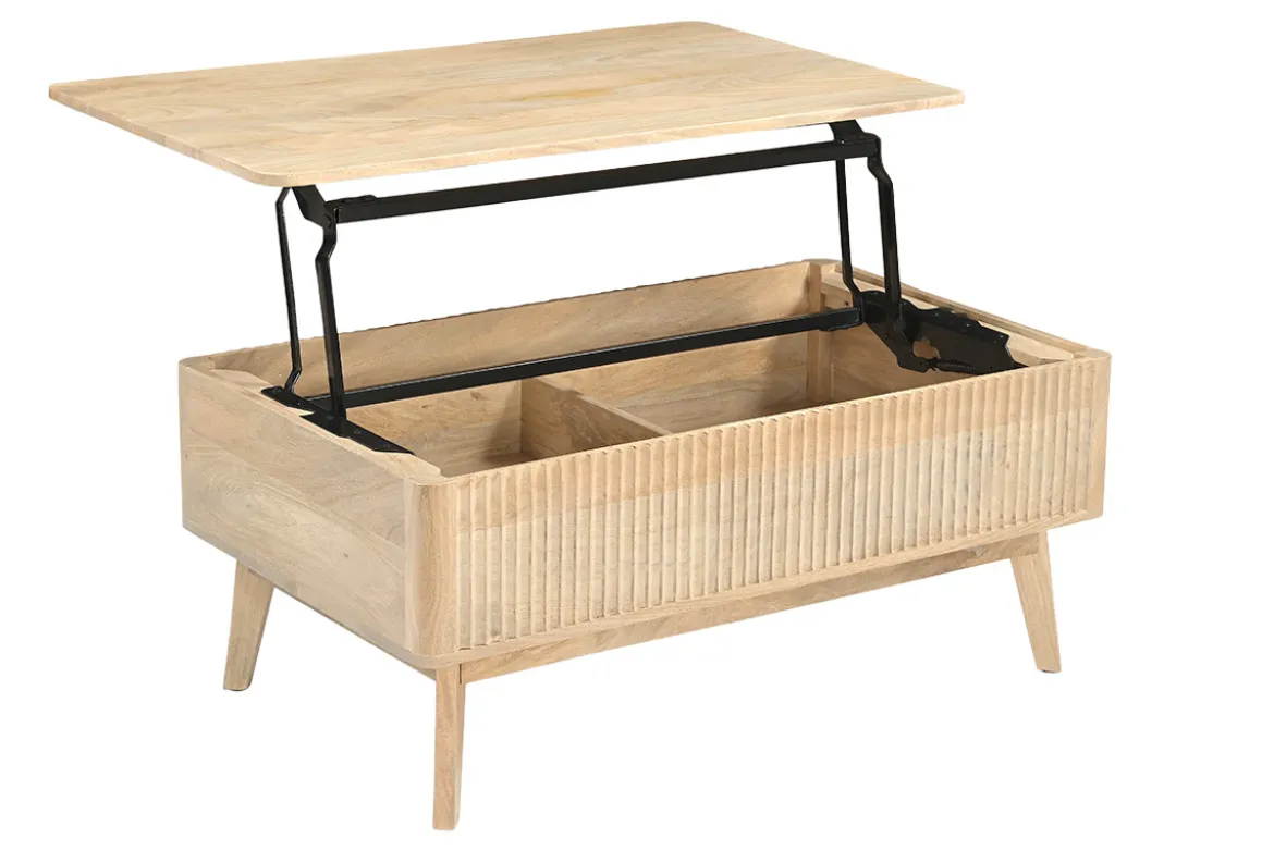 Table basse relevable rectangulaire bois clair manguier massif L100 cm ALDA