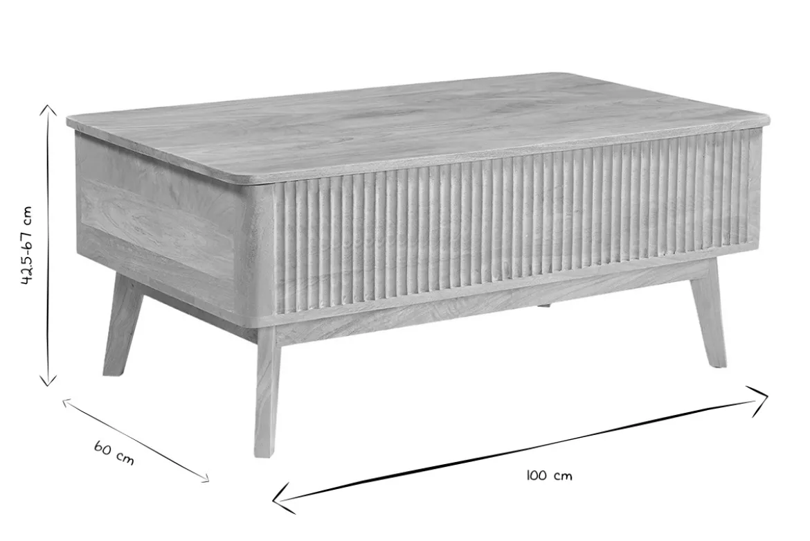 Table basse relevable rectangulaire bois clair manguier massif L100 cm ALDA