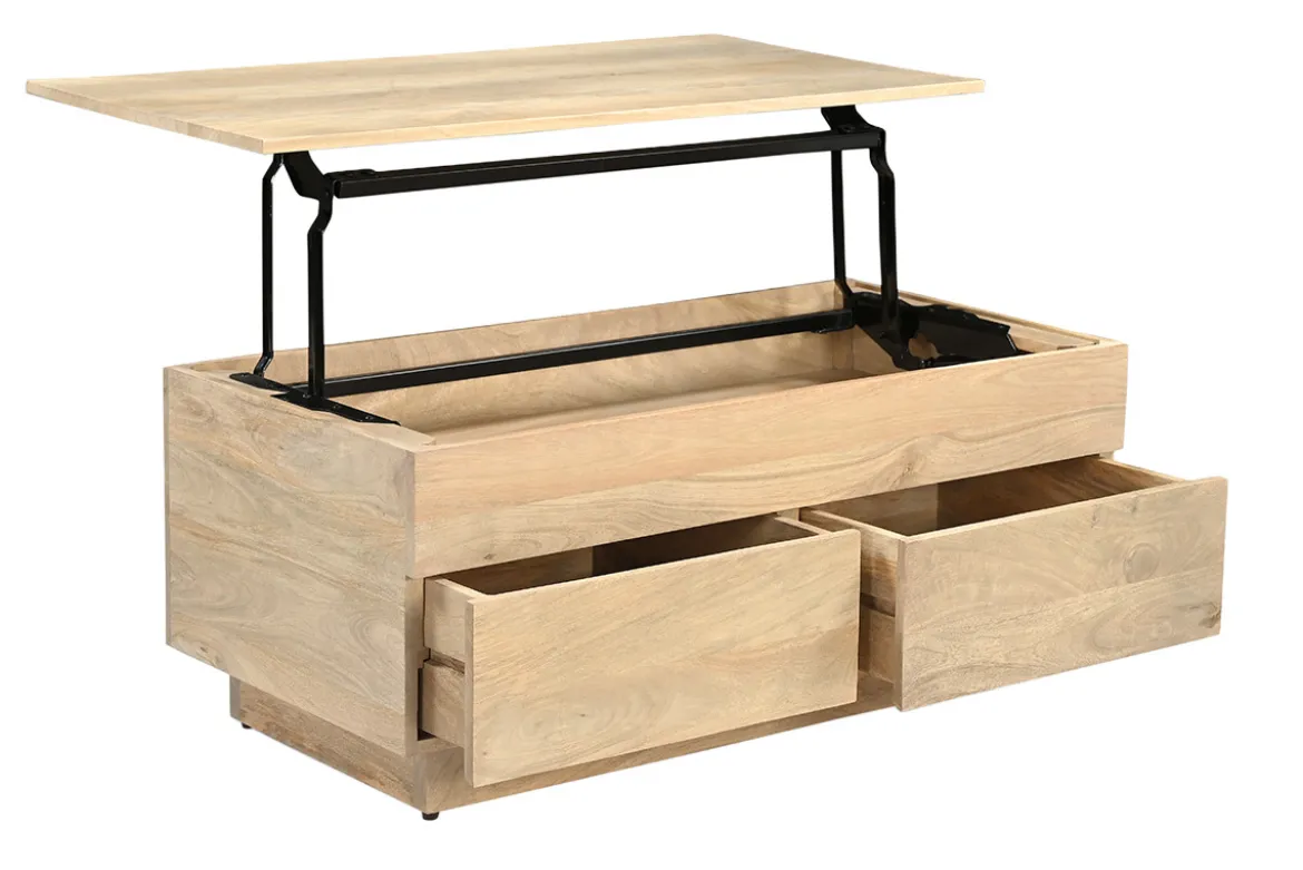 Table basse relevable rectangulaire bois clair manguier massif L102 cm NEXO