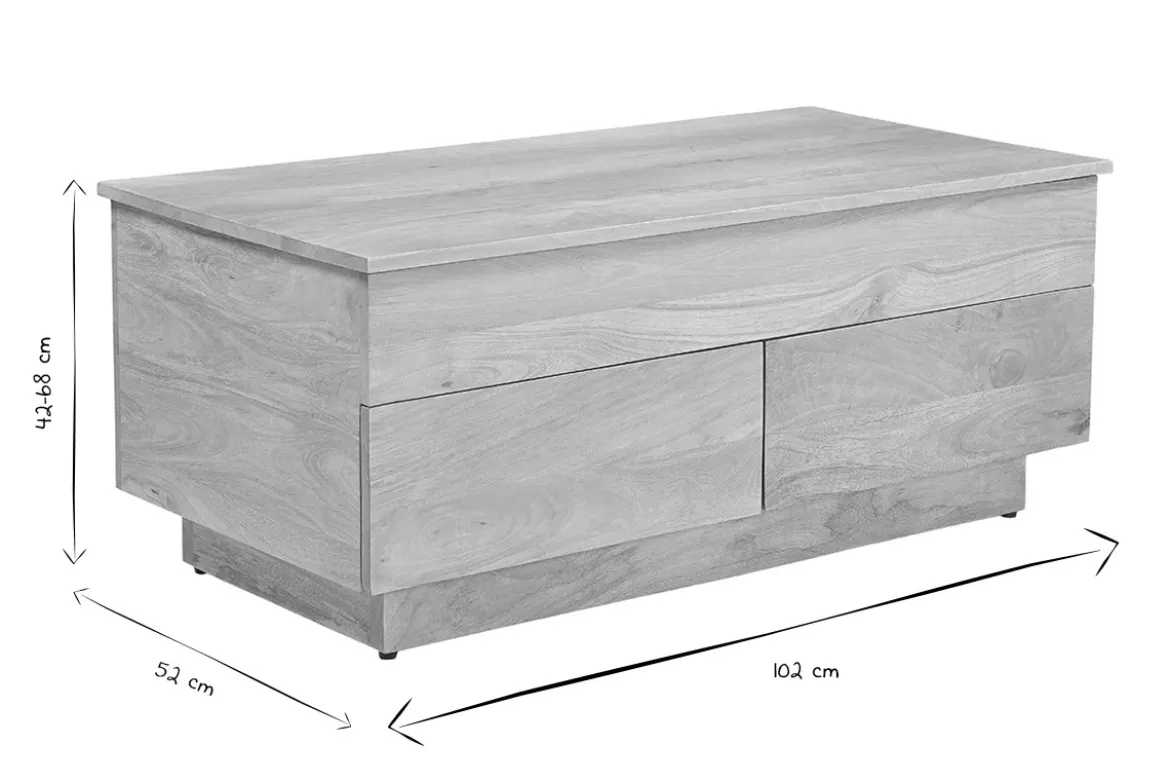 Table basse relevable rectangulaire bois clair manguier massif L102 cm NEXO