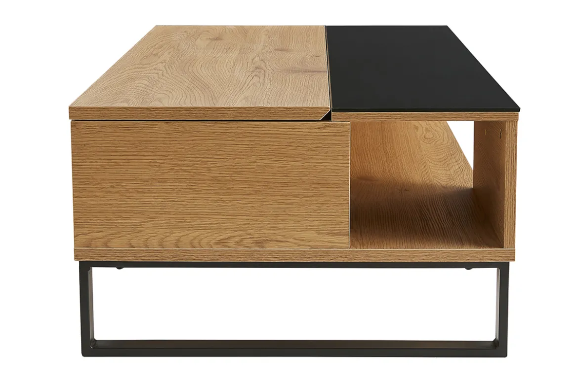 Table basse relevable rectangulaire bois clair et métal noir L110 cm WYNN