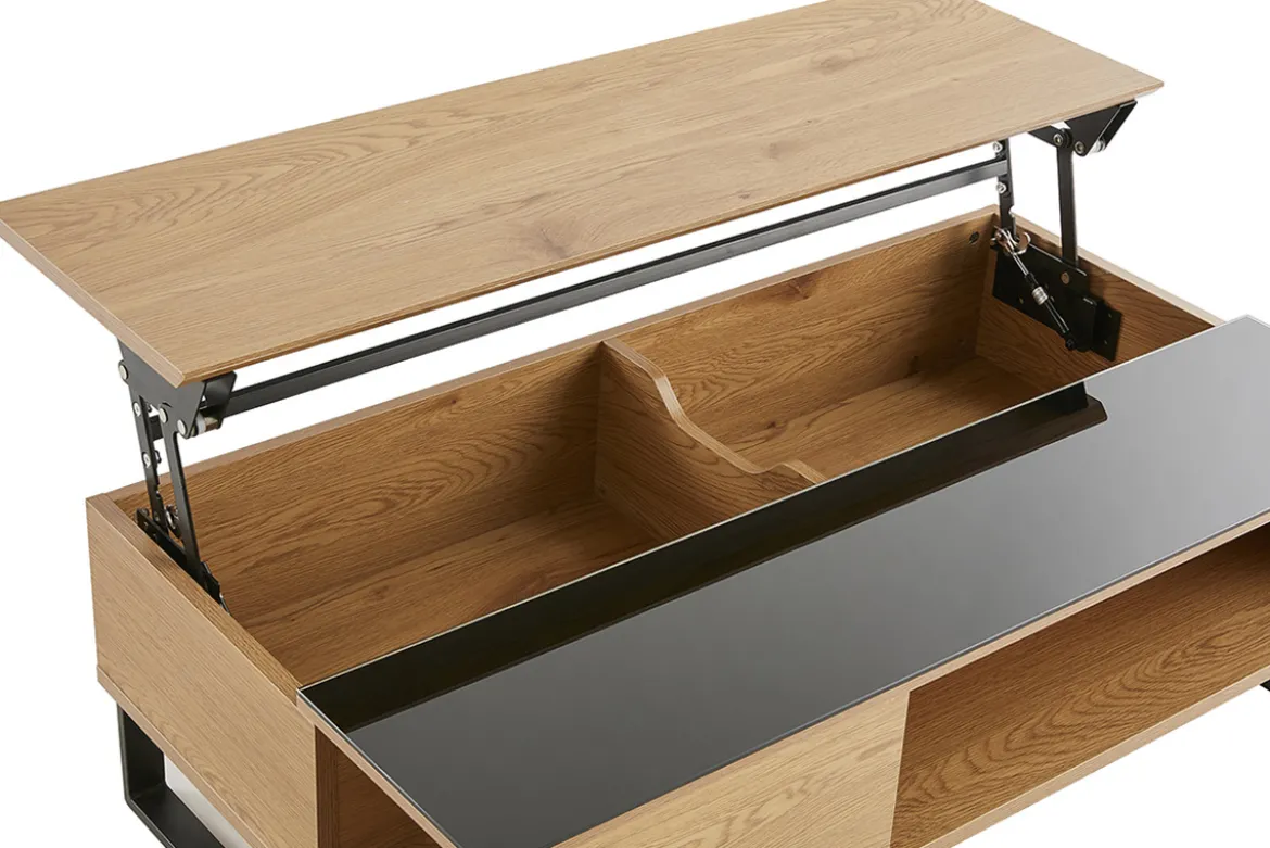 Table basse relevable rectangulaire bois clair et métal noir L110 cm WYNN