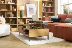 Table basse relevable rectangulaire bois clair et métal noir L110 cm WYNN