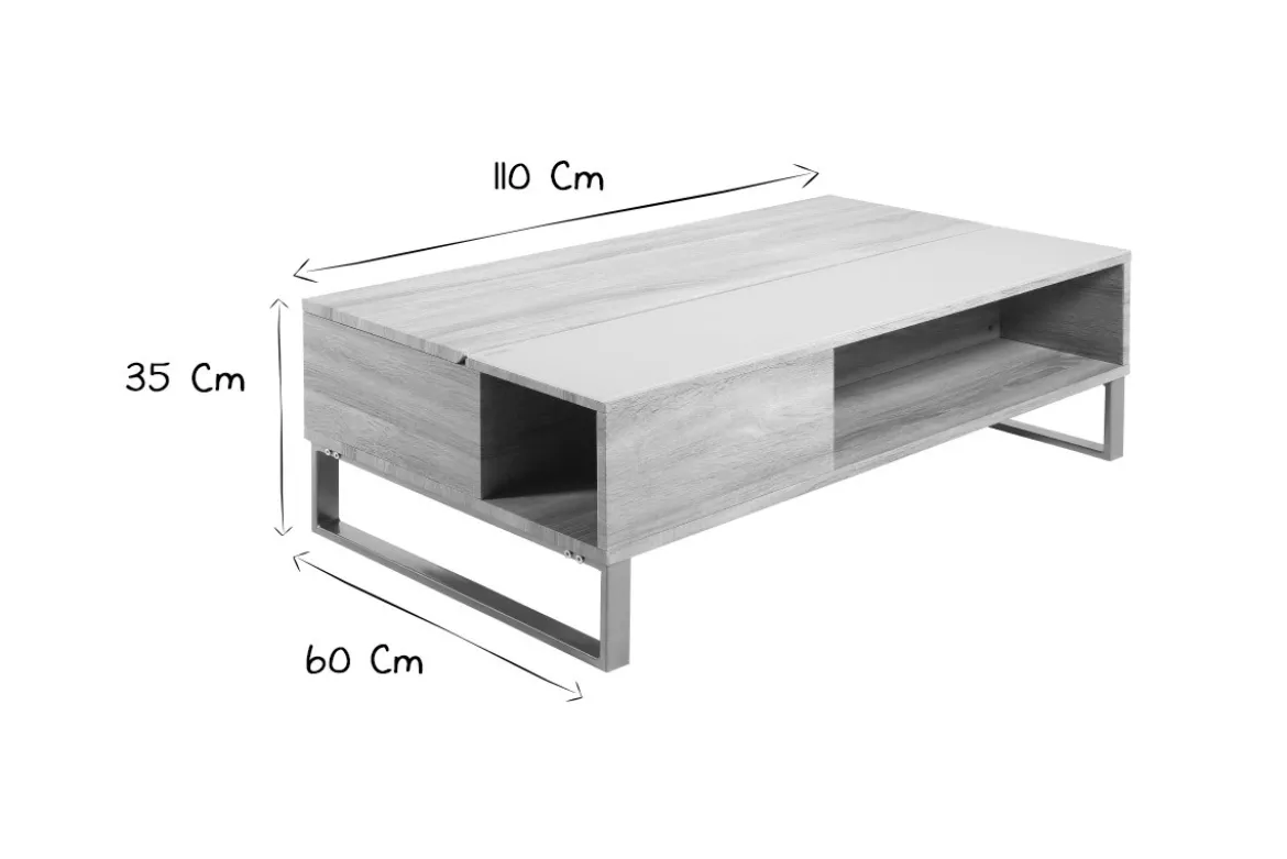 Table basse relevable rectangulaire bois clair et métal noir L110 cm WYNN