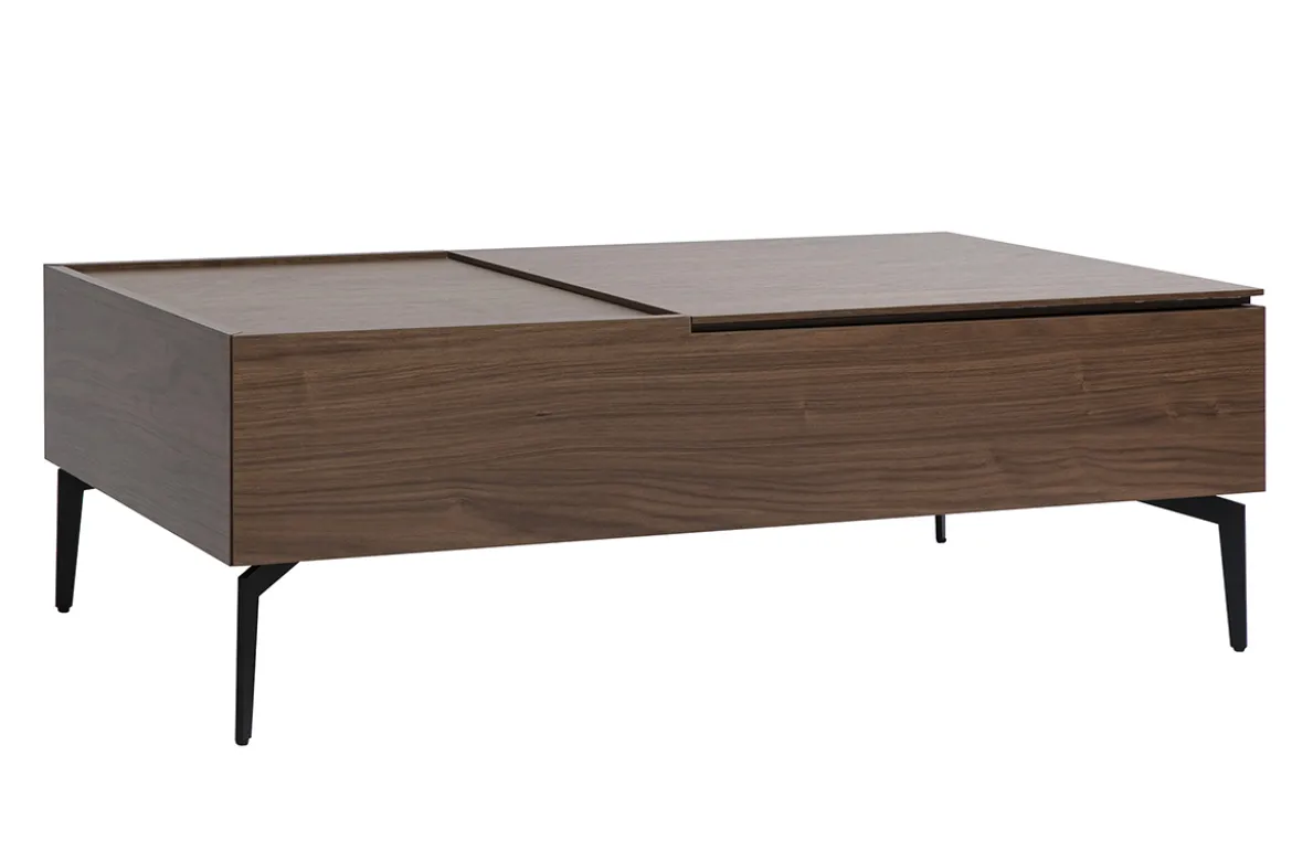 Table basse relevable rectangulaire bois foncé finition noyer et métal noir L103 cm SEDA