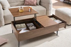 Table basse relevable rectangulaire bois foncé finition noyer et métal noir L103 cm SEDA