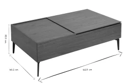Table basse relevable rectangulaire bois foncé finition noyer et métal noir L103 cm SEDA